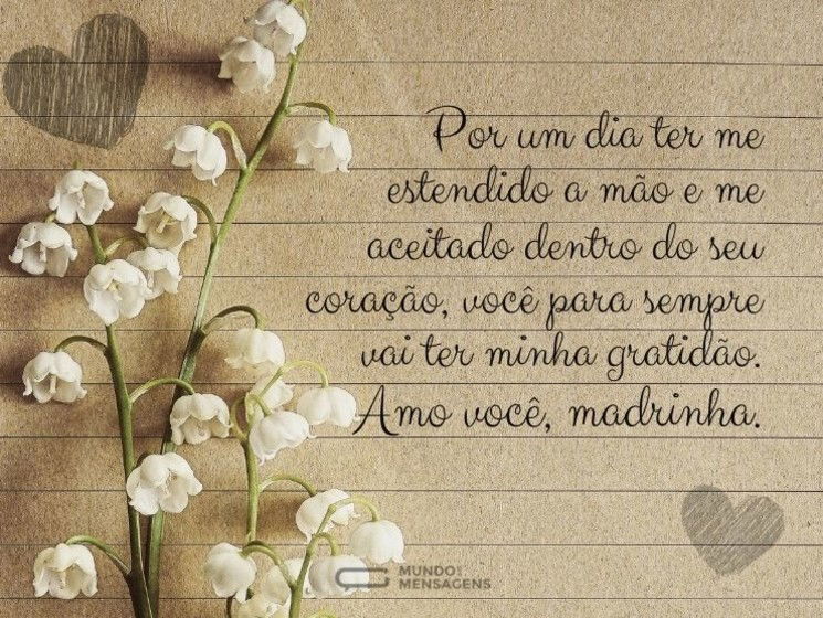 Por um dia ter me estendido a mão e me aceitado dentro do seu coração, você para sempre vai ter minha gratidão. Amo você, madrinha.