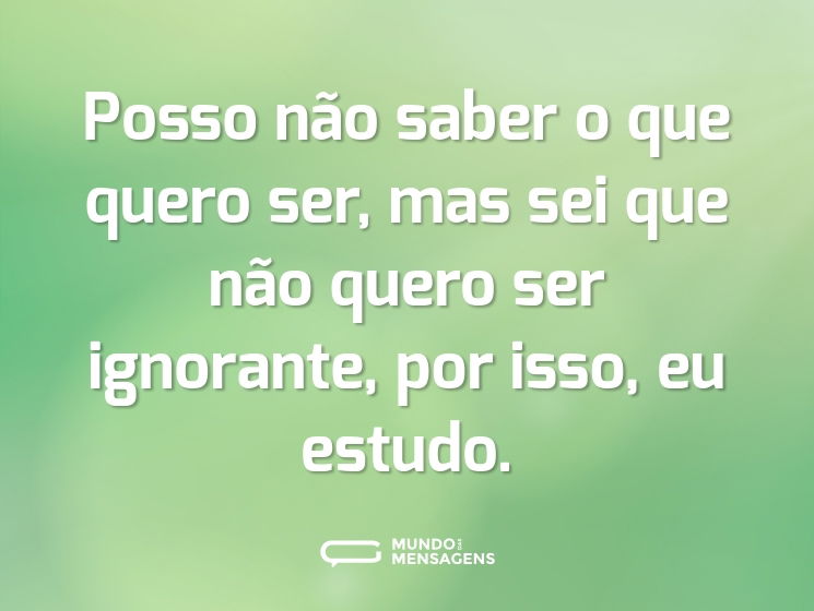 Posso não saber o que quero ser, mas sei que não quero ser ignorante, por isso, eu estudo.