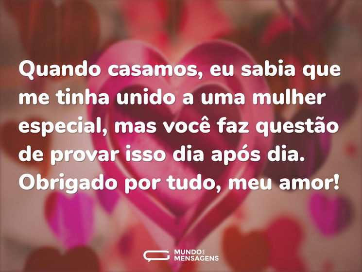 Quando casamos, eu sabia que me tinha unido a uma mulher especial, mas você faz questão de provar isso dia após dia. Obrigado por tudo, meu amor!