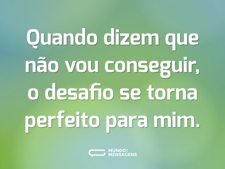 Quando dizem que não vou conseguir, o desafio se torna perfeito para mim.