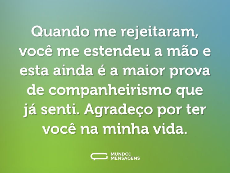 Quando me rejeitaram, você me estendeu a mão e esta ainda é a maior prova de companheirismo que já senti. Agradeço por ter você na minha vida.