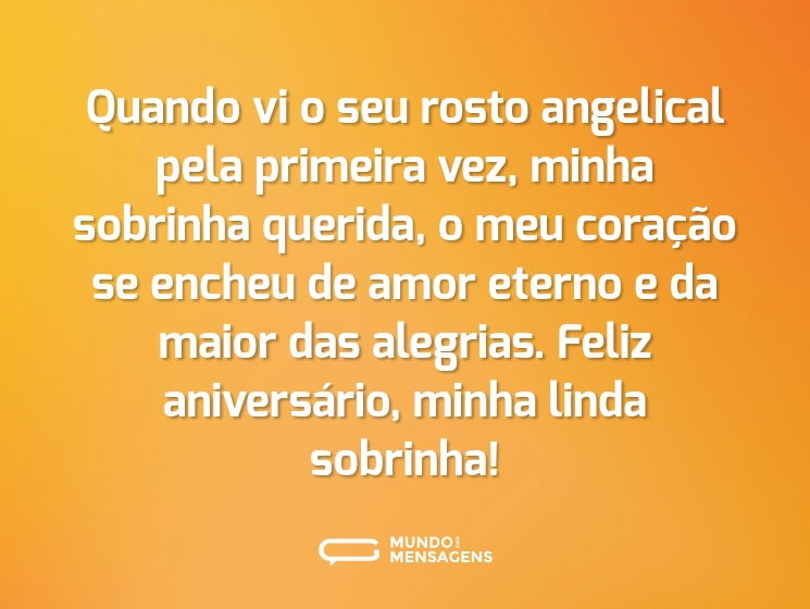Quando vi o seu rosto angelical pela primeira vez, minha sobrinha querida,  o meu coração se encheu de amor eterno e da maior das alegrias. Feliz aniversário, minha linda sobrinha!