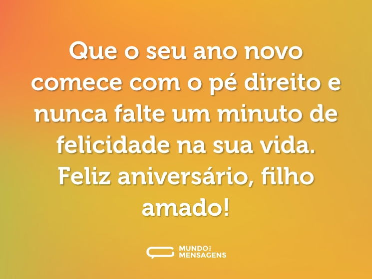 Que o seu ano novo comece com o pé direito e nunca falte um minuto de felicidade na sua vida. Feliz aniversário, filho amado!