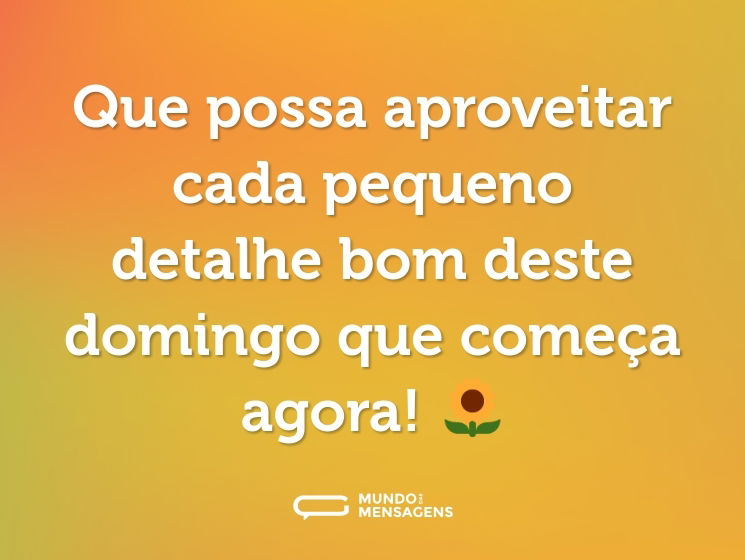 Que possa aproveitar cada pequeno detalhe bom deste domingo que começa agora! 🌻