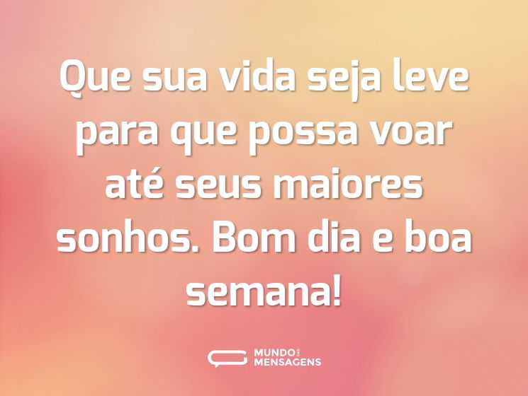 Que sua vida seja leve para que possa voar até seus maiores sonhos. Bom dia e boa semana!