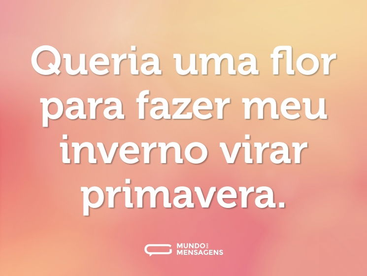 Queria uma flor para fazer meu inverno virar primavera.