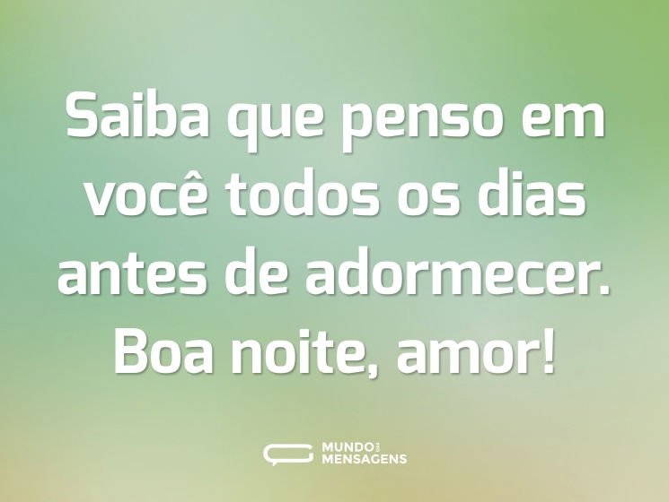 Saiba que penso em você todos os dias antes de adormecer. Boa noite, amor!