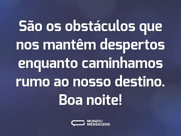 São os obstáculos que nos mantêm despertos enquanto caminhamos rumo ao nosso destino. Boa noite!