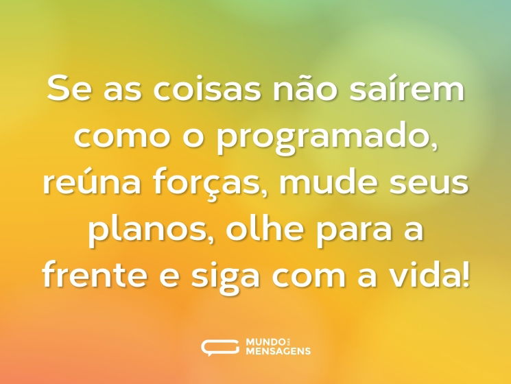 Se as coisas não saírem como o programado, reúna forças, mude seus planos, olhe para a frente e siga com a vida!
