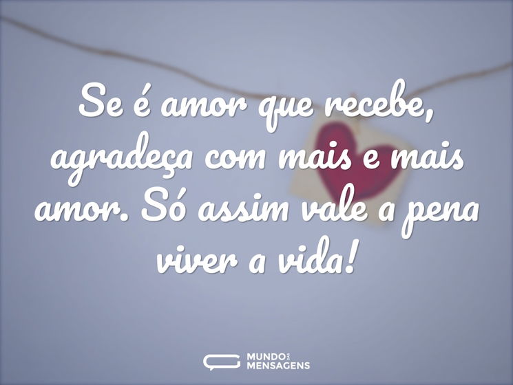 Se é amor que recebe, agradeça com mais e mais amor. Só assim vale a pena viver a vida!