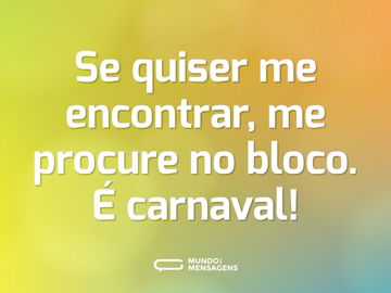 Se quiser me encontrar, me procure no bloco. É carnaval!