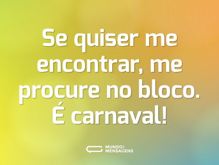 Se quiser me encontrar, me procure no bloco. É carnaval!