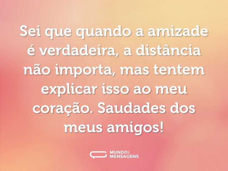 Sei que quando a amizade é verdadeira, a distância não importa, mas tentem explicar isso ao meu coração. Saudades dos meus amigos!