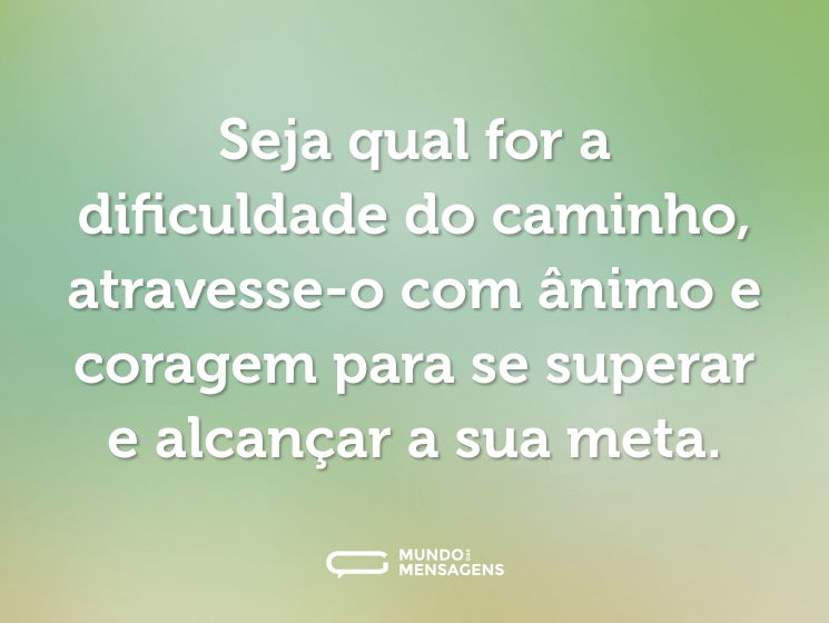 Seja qual for a dificuldade do caminho, atravesse-o com ânimo e coragem para se superar e alcançar a sua meta.