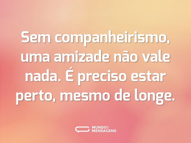 Sem companheirismo, uma amizade não vale nada. É preciso estar perto, mesmo de longe.