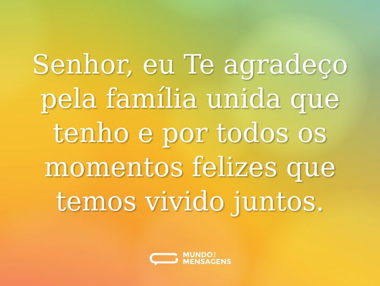 Senhor, eu Te agradeço pela família unida que tenho e por todos os momentos felizes que temos vivido juntos.