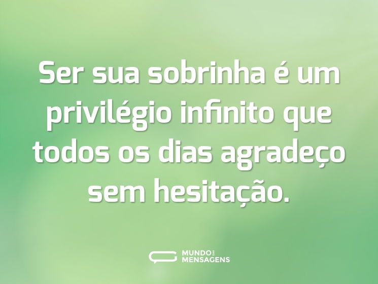 Ser sua sobrinha é um privilégio infinito que todos os dias agradeço sem hesitação.