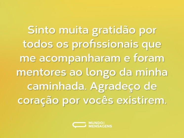Sinto muita gratidão por todos os profissionais que me acompanharam e foram mentores ao longo da minha caminhada. Agradeço de coração por vocês existirem.