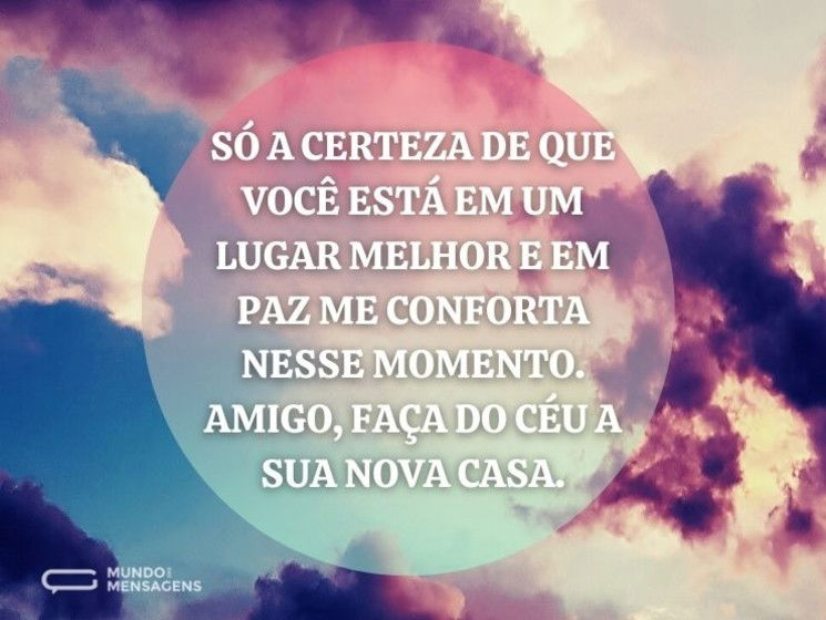 Só a certeza de que você está em um lugar melhor e em paz me conforta nesse momento. Amigo, faça do céu a sua nova casa.