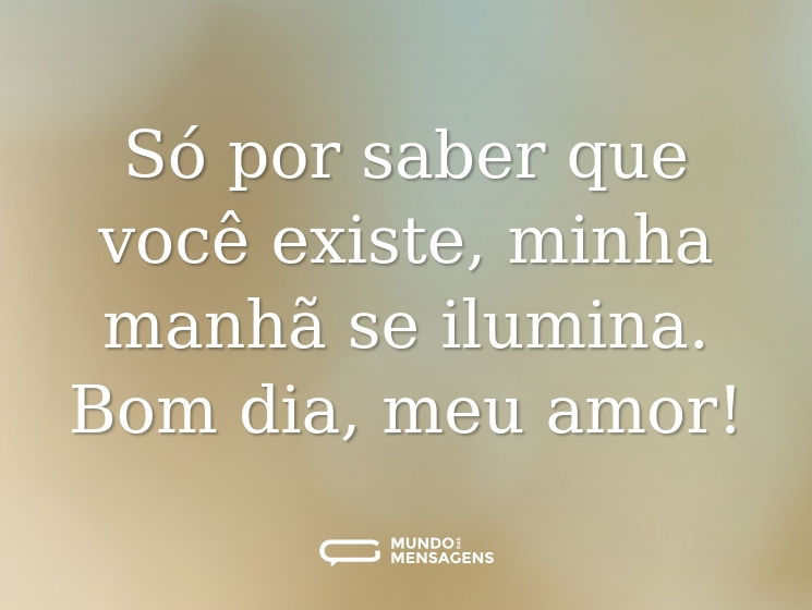 Só por saber que você existe, minha manhã se ilumina. Bom dia, meu amor!