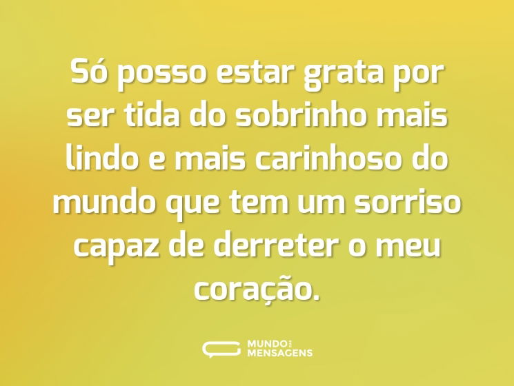 Só posso estar grata por ser tida do sobrinho mais lindo e mais carinhoso do mundo que tem um sorriso capaz de derreter o meu coração.