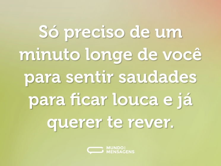 Só preciso de um minuto longe de você para sentir saudades para ficar louca e já querer te rever.