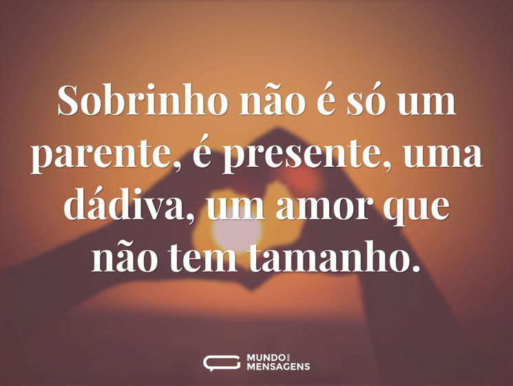 Sobrinho não é só um parente, é presente, uma dádiva, um amor que não tem tamanho.