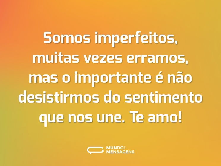 Somos imperfeitos, muitas vezes erramos, mas o importante é não desistirmos do sentimento que nos une. Te amo!