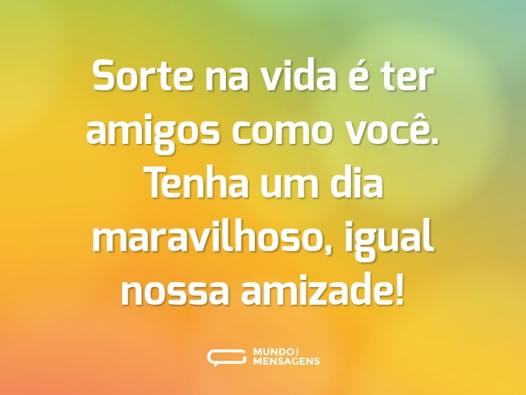 Sorte na vida é ter amigos como você. Tenha um dia maravilhoso, igual nossa amizade!