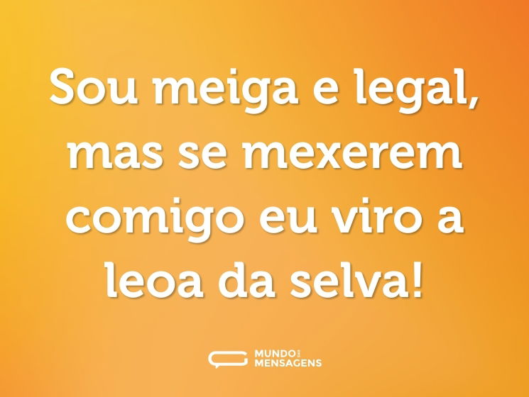 Sou meiga e legal, mas se mexerem comigo eu viro a leoa da selva!