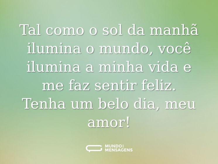 Tal como o sol da manhã ilumina o mundo, você ilumina a minha vida e me faz sentir feliz. Tenha um belo dia, meu amor!