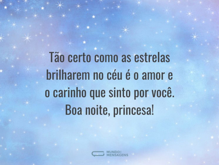 Tão certo como as estrelas brilharem no céu é o amor e o carinho que sinto por você. Boa noite, princesa!