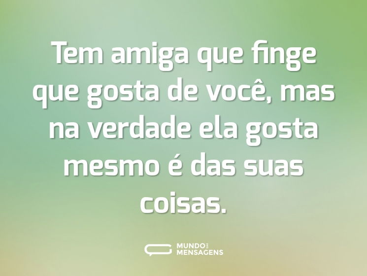 Tem amiga que finge que gosta de você, mas na verdade ela gosta mesmo é das suas coisas.