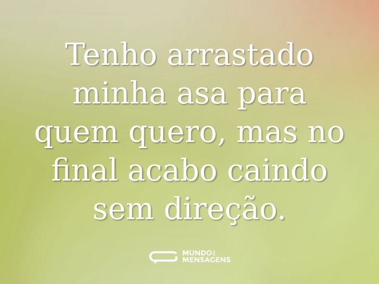 Tenho arrastado minha asa para quem quero, mas no final acabo caindo sem direção.