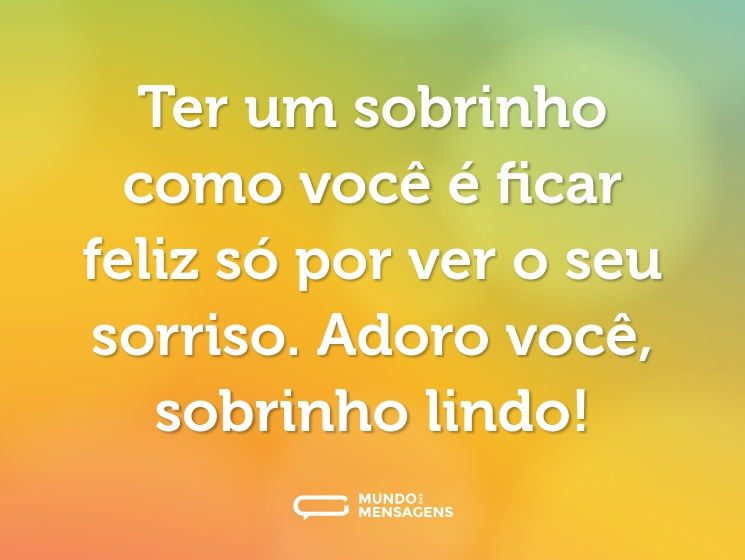 Ter um sobrinho como você é ficar feliz só por ver o seu sorriso. Adoro você, sobrinho lindo!