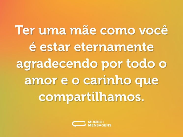 Ter uma mãe como você é estar eternamente agradecendo por todo o amor e o carinho que compartilhamos.