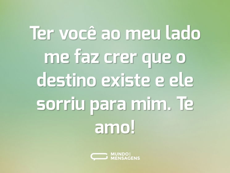 Ter você ao meu lado me faz crer que o destino existe e ele sorriu para mim. Te amo!