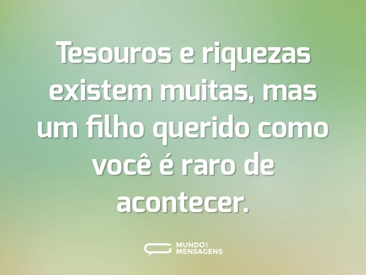 Tesouros e riquezas existem muitas, mas um filho querido como você é raro de acontecer.