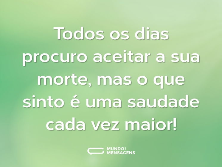 Todos os dias procuro aceitar a sua morte, mas o que sinto é uma saudade cada vez maior!
