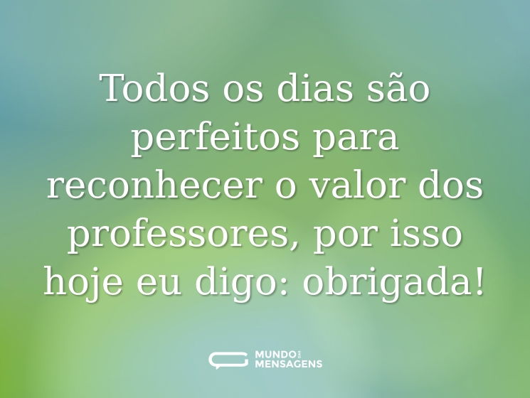 Todos os dias são perfeitos para reconhecer o valor dos professores, por isso hoje eu digo: obrigada!