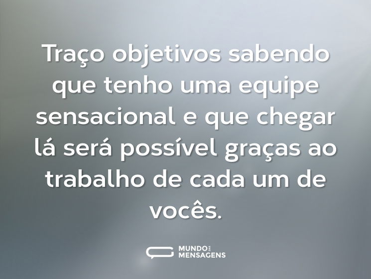Traço objetivos sabendo que tenho uma equipe sensacional e que chegar lá será possível graças ao trabalho de cada um de vocês.