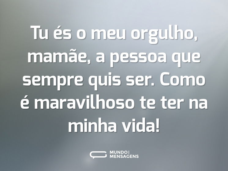 Tu és o meu orgulho, mamãe, a pessoa que sempre quis ser. Como é maravilhoso te ter na minha vida!