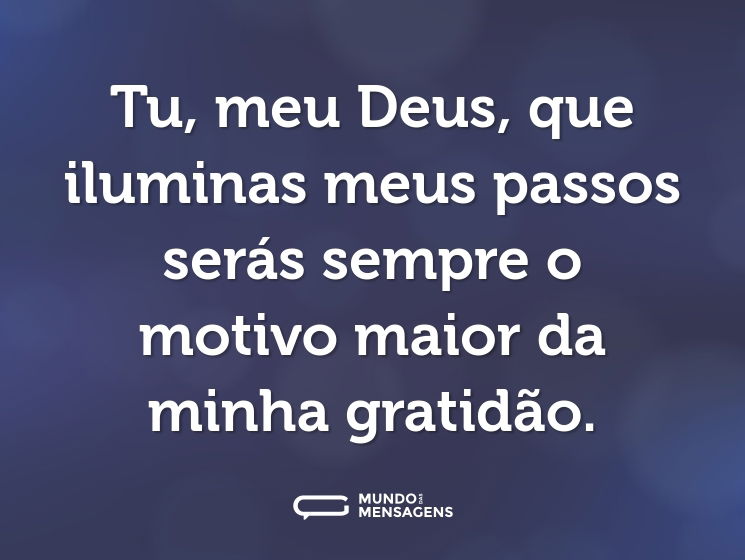 Tu, meu Deus, que iluminas meus passos serás sempre o motivo maior da minha gratidão.