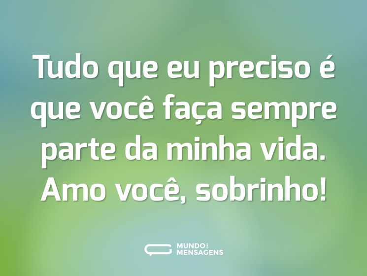 Tudo que eu preciso é que você faça sempre parte da minha vida. Amo você, sobrinho!