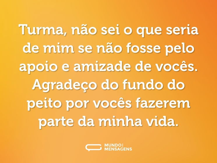 Turma, não sei o que seria de mim se não fosse pelo apoio e amizade de vocês. Agradeço do fundo do peito por vocês fazerem parte da minha vida.