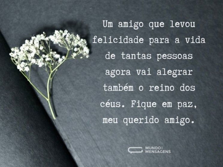 Um amigo que levou felicidade para a vida de tantas pessoas agora vai alegrar também o reino dos céus. Fique em paz, meu querido amigo.