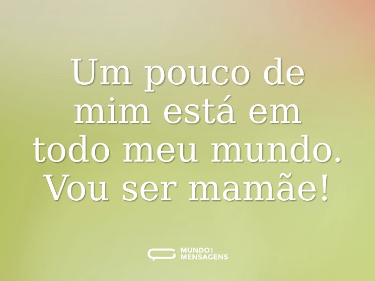 Um pouco de mim está em todo meu mundo. Vou ser mamãe!