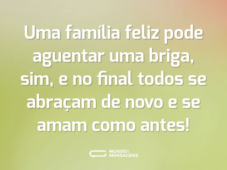 Uma família feliz pode aguentar uma briga, sim, e no final todos se abraçam de novo e se amam como antes!