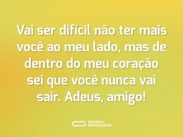 Vai ser difícil não ter mais você ao meu lado, mas de dentro do meu coração sei que  você nunca vai sair. Adeus, amigo!