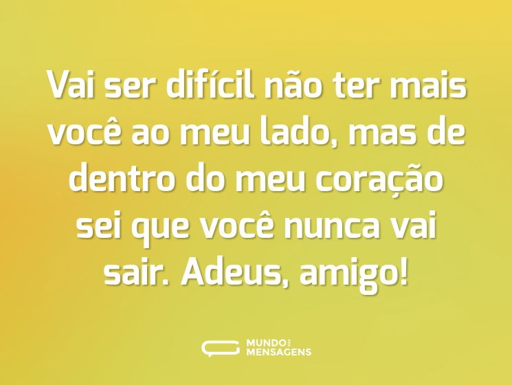 Vai ser difícil não ter mais você ao meu lado, mas de dentro do meu coração sei que  você nunca vai sair. Adeus, amigo!